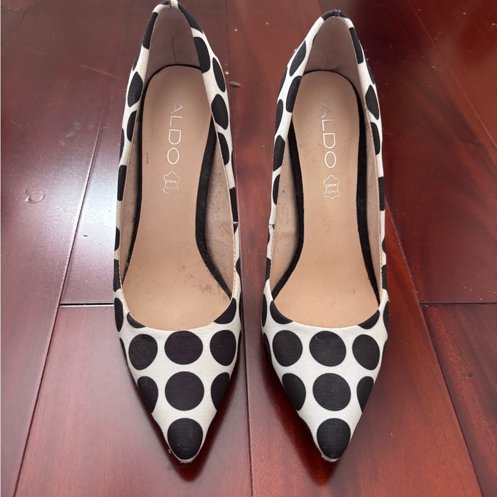 ALDO Women's Black and White Polka Dot Pointed Toe Pumps